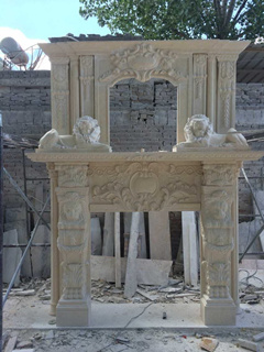 Beige Marble Double Fireplaces