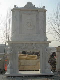 China White Marble Two Sided Fireplace Mantel