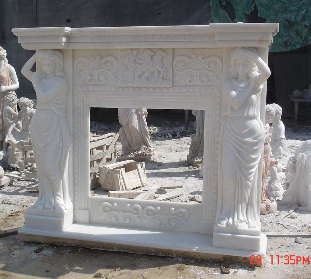 Polished White Marble Fireplace