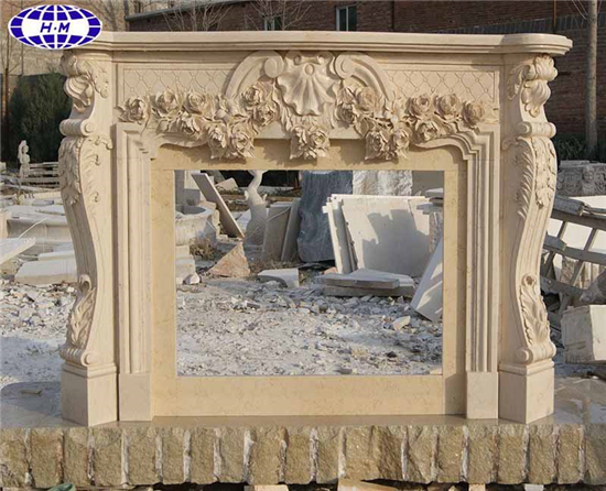 Sunny Beige Marble Fireplace, Beige Marble Fireplace Surround
