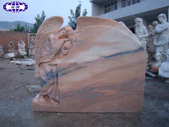 China Angel Sleeping Sunset Marble Tombstone Hand Carved Gravestone