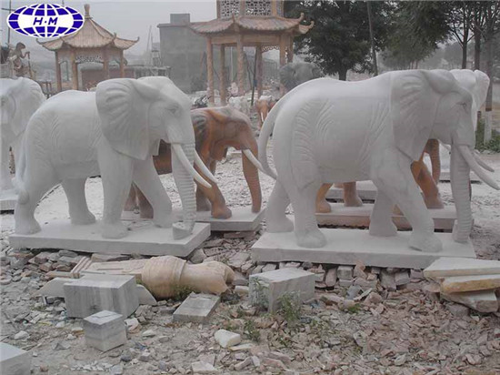 Life-Size White Marble Elephant Statue, Stone Elephant Sculpture