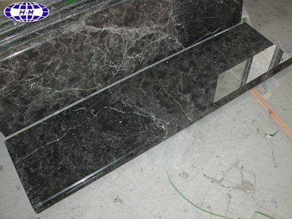 China Dark Grey and White Marble Stair Treads